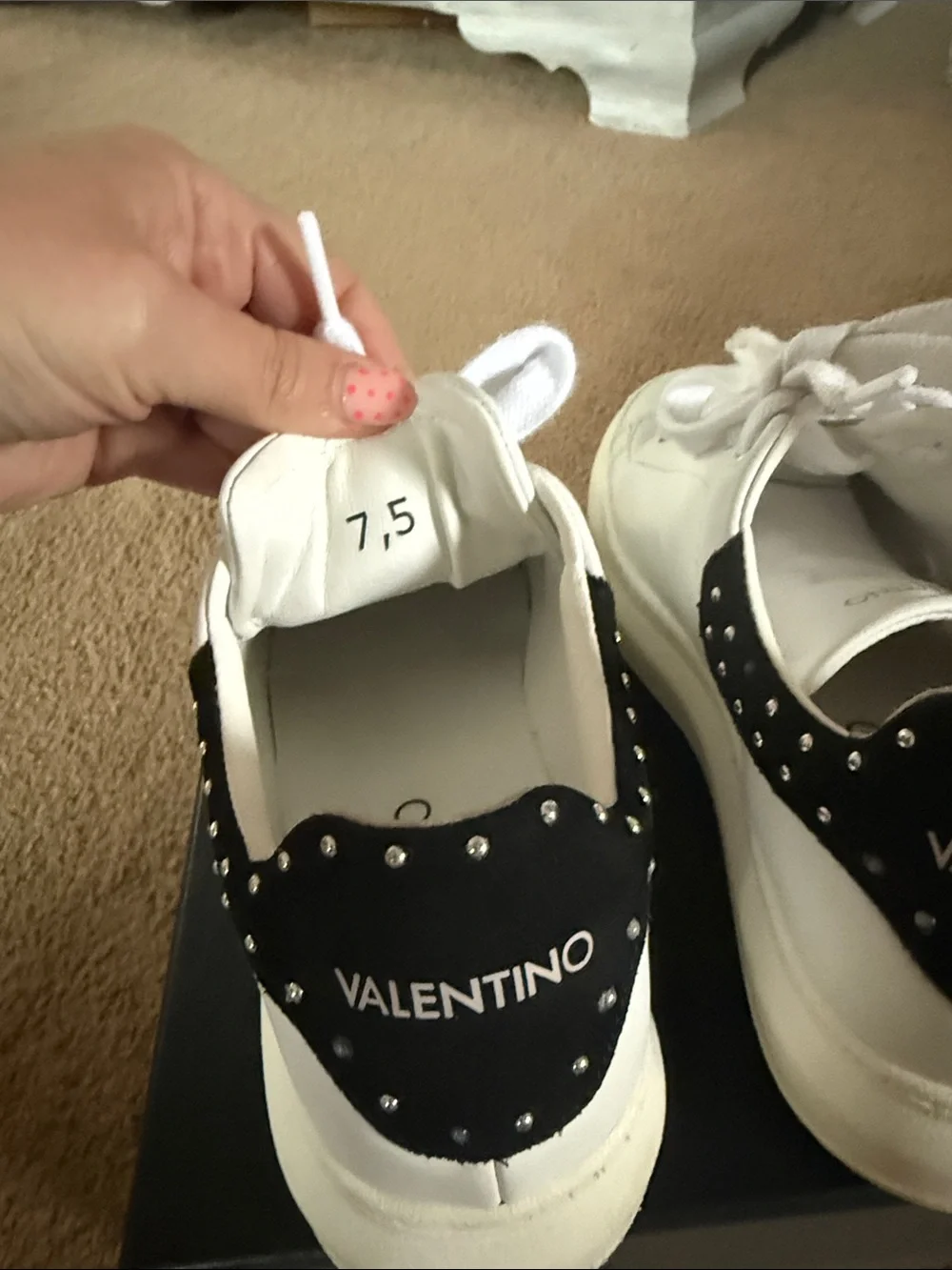 Valentino White Sneakers with Black Studded Heel